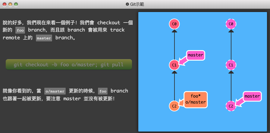 Git 練習遊戲_learngitbranching-7-關於 origin 和其它 repo，git remote 的進階指令-3-remote tracking-2