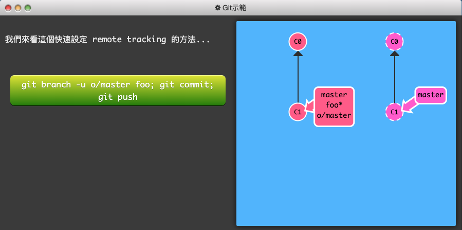 Git 練習遊戲_learngitbranching-7-關於 origin 和其它 repo，git remote 的進階指令-3-remote tracking-5