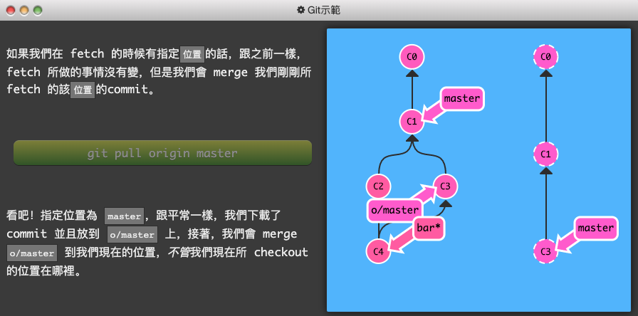 Git 練習遊戲_learngitbranching-7-關於 origin 和其它 repo，git remote 的進階指令-8-pull 的參數-2