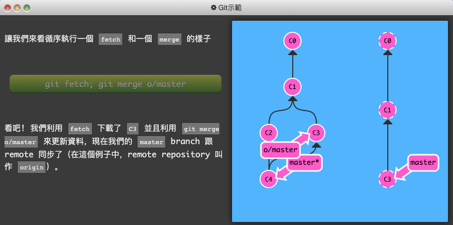 Git 練習遊戲_learngitbranching-6-Push & Pull — Git Remotes!-4-git pull-2