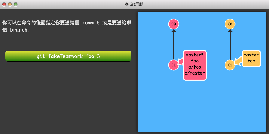 Git 練習遊戲_learngitbranching-6-Push & Pull — Git Remotes!-5-模擬團隊合作-3