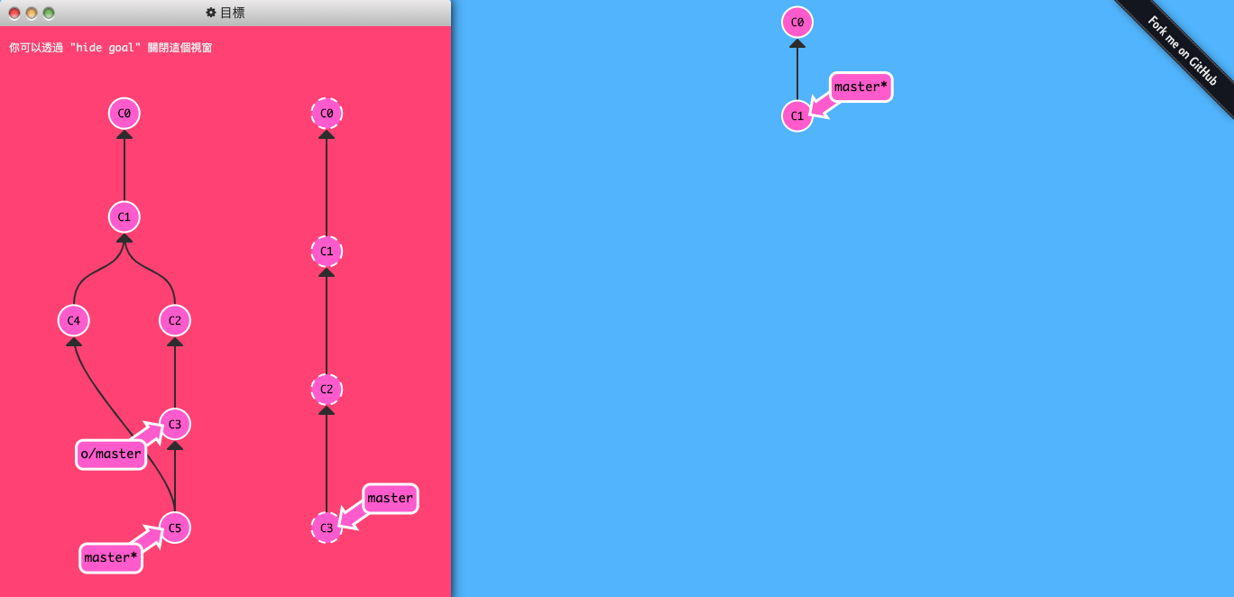 Git 練習遊戲_learngitbranching-6-Push & Pull — Git Remotes!-5-模擬團隊合作-5